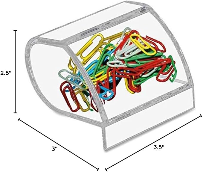 Kantek Clear Acrylic Paper Clip Holder, Angled Open Design, 3.1" x 3.3" x 2.6", Non-Skid Feet, Office Organizer, Desk Accessory