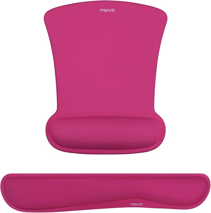 MOSISO Wrist Rest Support for Mouse Pad & Keyboard Set, Ergonomic Mousepad Non-Slip Base Home/Office Pain Relief & Easy Typing Cushion with Neoprene Cloth & Raised Memory Foam, Rose Red
