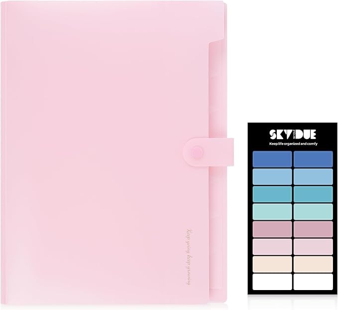 SKYDUE Accordion File Organizer, Expanding File Folder with 8 Pockets, Portable Document Paper Organizer, Letter/A4 Size Filing Folder，School Office Supplies Hospital Bag Essentials Pink