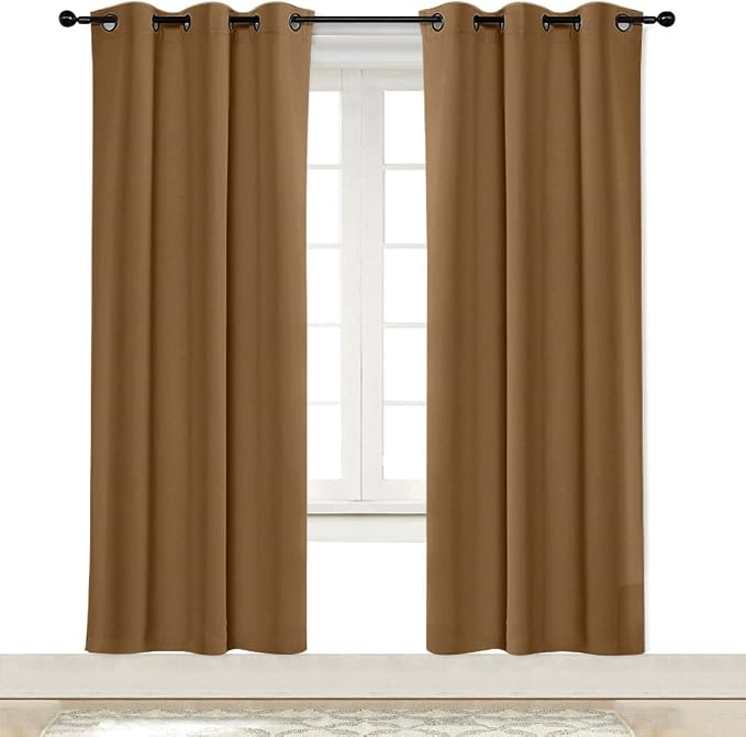NICETOWN Room Darkening Blind Shade for Kids Bedroom Triple Weave Home Decoration Light Blocking Solid Ring Top Curtain/Drape for Small Window (Gold Brown, Single Panel, 42 x 72 inch)