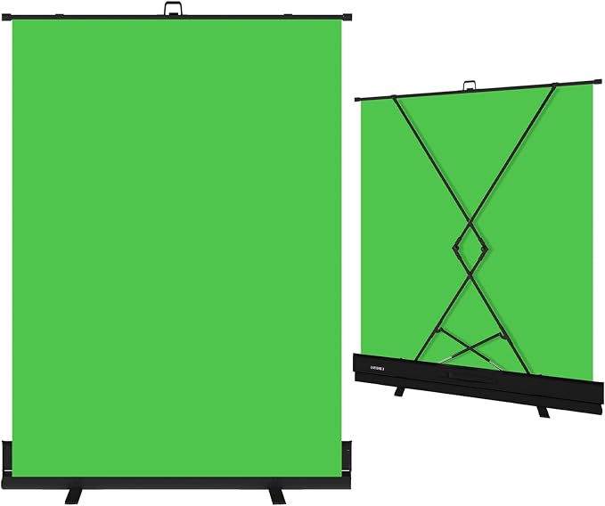 LIHONG 59.8x78.7in Pop Up Green Screen Collapsible Chroma Key Backdrop,Portable Retractable Photo Background with Stand for Tiktok Video, Live Game,Pull-up&Down Style