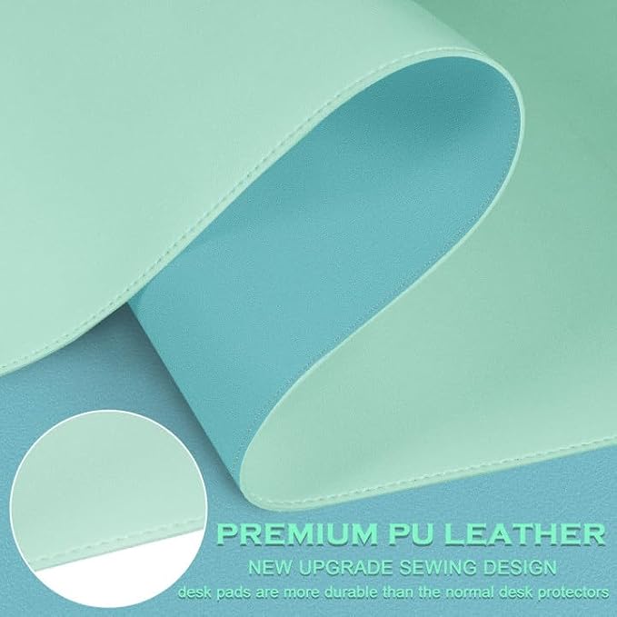 Bleswin Multifunctional Large Desk Mat, Double Sided Computer Desk pad, Extended Mouse Mat, Office Desk Protector with Waterproof PU Leather, 35.4''×16.9'', Office Home Writing Pad (Lake Green+Blue)