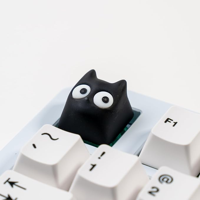Artisan Cat Keycap, Black Surprised Cat Handmade Resin, 1U Size MX Switch Compatible Decorative Keycap for Gaming and Typing (MMK-HM)