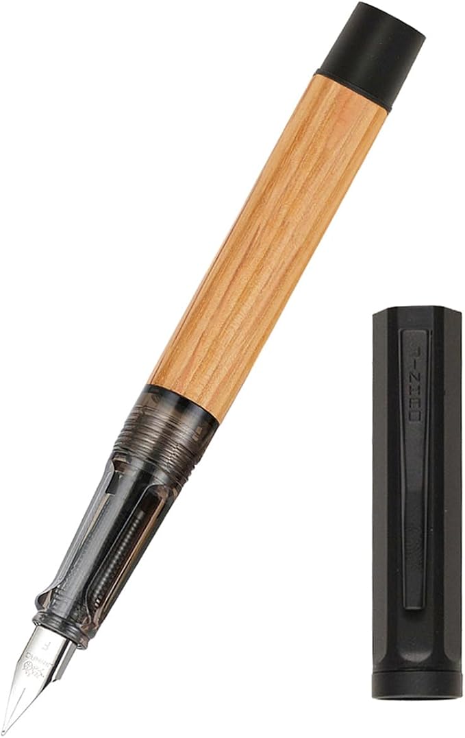 Jinhao 58 Natural Oak Wood Fountain Pen, Fine Nib Writing Pen (Ebony) | Handcrafted natural oak wood pen with converter. Elegant executive gift for journaling, sketching & calligraphy.