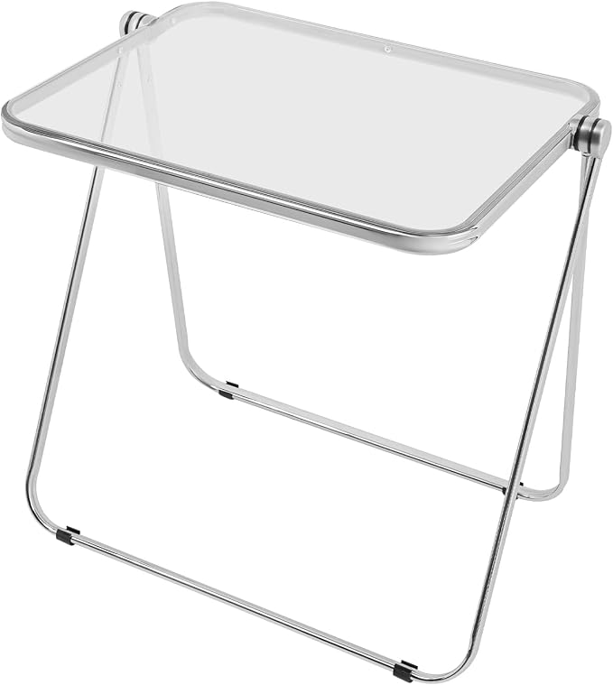 Acrylic Folding TV Tray Table, Small Portable Square Laptop Desk, End Side Table Modern Square Table for Home Office, No Assembly Space-Saving Side Table with Metal Frame (Clear)
