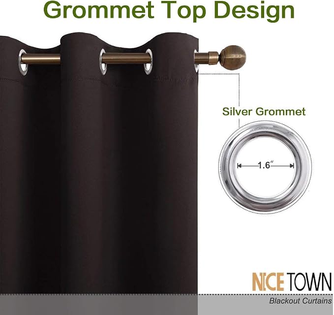 NICETOWN Thermal Insulated Blackout Curtain and Drapery Triple Weave Soundproof Solid Ring Top Window Drape for Bedroom (Sold Individually, 42 inches by 72 inch, Toffee Brown)
