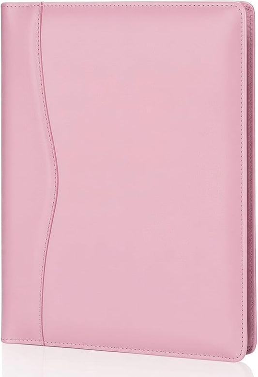 Leather Portfolio Folder Padfolio, Business Padfolio Organizer Document Planner Portfolio Binder Storage Pocket for Legal Pad Holder Paperwork Phone Men Women (Pink)
