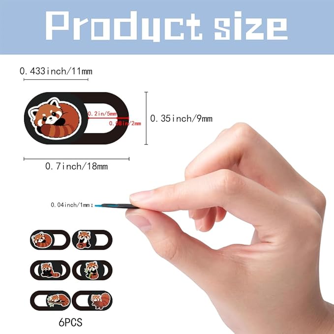 6Pcs 6 Styles Red Panda Camera Cover Slide Cute Privacy Guard Accessories, Phone Front Camera Blocker 0.04 Inch Ultra Thin for Laptop Desktop Computer Tablet Notebook Mini PC Office Use