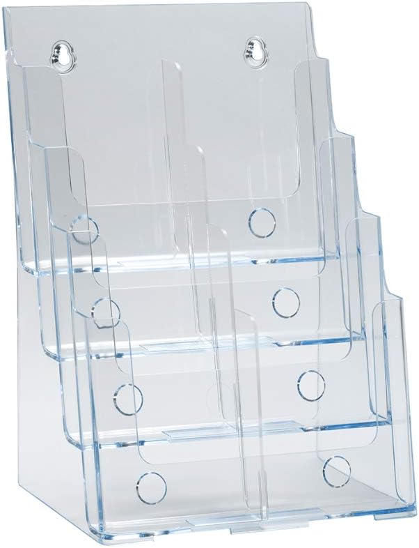 Azar Displays, 252377, Clear Four-Tier Eight-Pocket Trifold Brochure Holder, Document Holder Desk Organizer for Countertop or Wall Mount Menu Holder Display Stand for Flyers, Leaflets and Pamphlets
