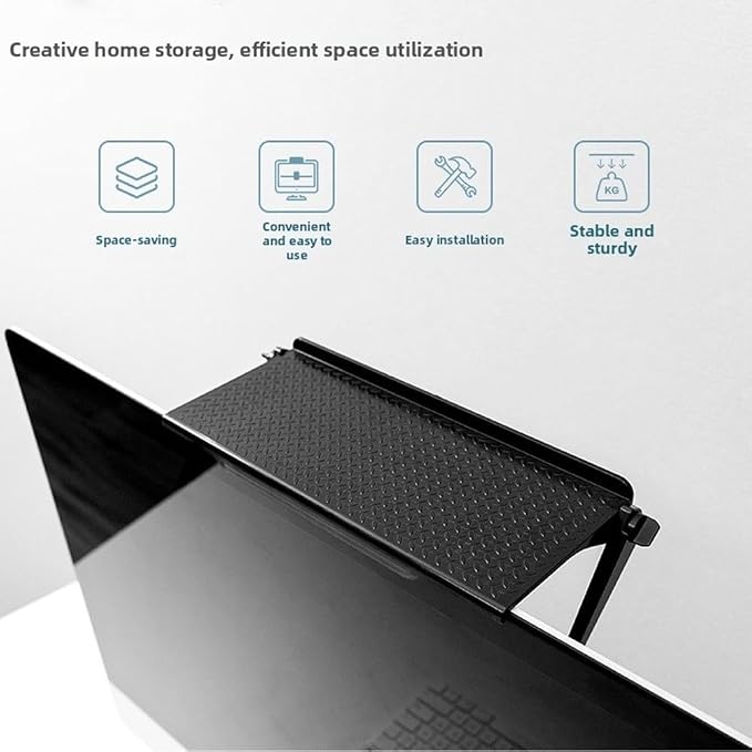 TV Top Shelf for Monitor and Router, No-Drill Screen Organizer Storage Rack, Space-Saving PVC Shelf for Home Office Gaming Setup, Clutter-Free Desktop Organizer(Black Small（2）)