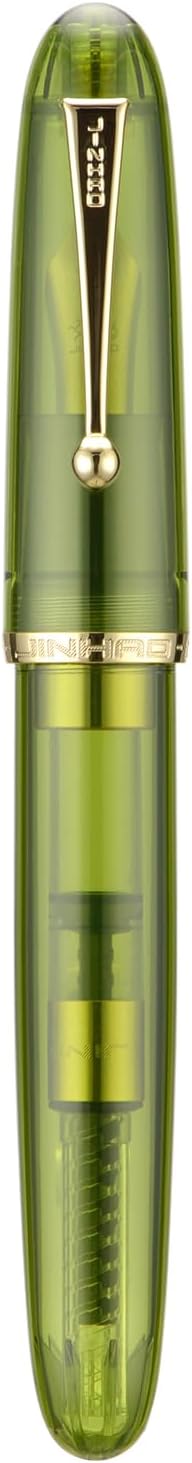 Jinhao 9019 DaDao Series Fountain Pen, Size 8 Fine Cardiogram Nib with Large Ink Converter, Transparent Olive Green Acrylic Design Smooth Writing Pen (Gold Trim)