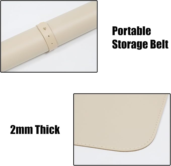 Large Double Sided Desk Mat 31.5" x 15.7" PU Leather Cork Mouse Pad | Large Light Apricot Overlocked Edge Desk Pad Protector for Office Home Gaming Laptop Vanity, Overlocked with Matching Thread