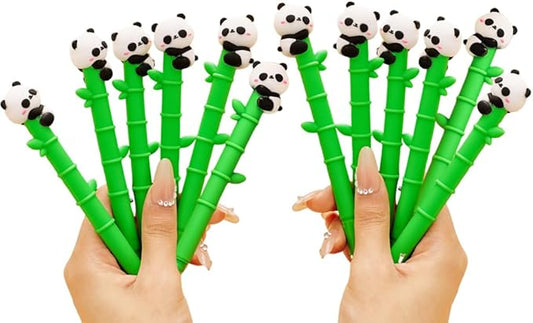 HOMEBEARJ 12 PCs Adorable Panda Pens - Eco-Friendly Panda Bamboo Gel Pens, 0.5mm Smooth Black Gel Ink Pens with Cute Panda Design, Gift Sets for Students, Classroom, Office, Teachers & Panda Lovers