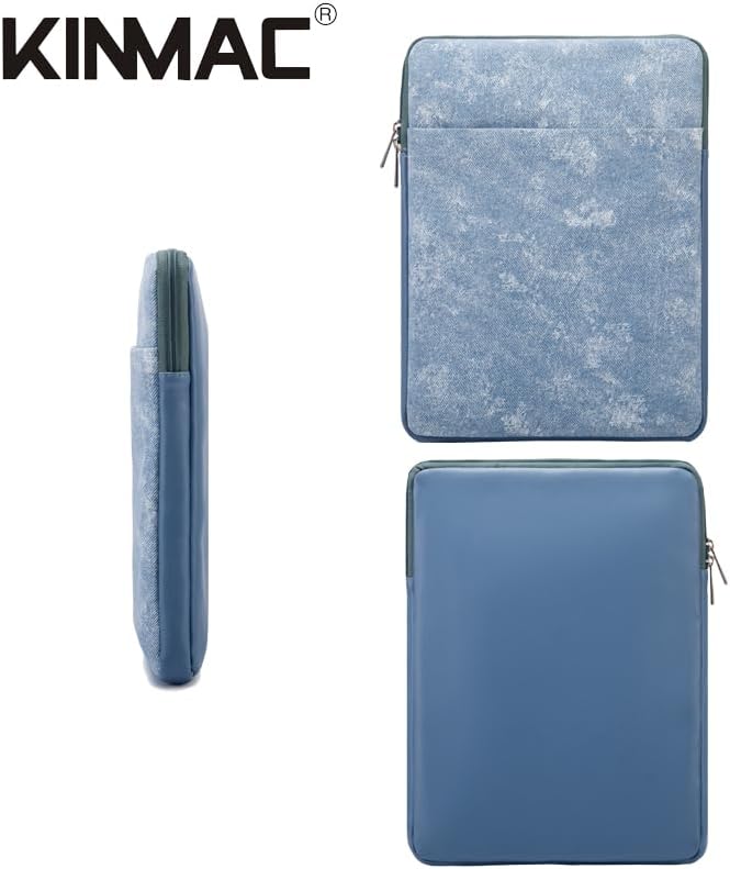 Kinmac 360° Protective Vertical Laptop Sleeve Case Cover Bag (Blue Denim PU, 15 inch-15.6 inch)