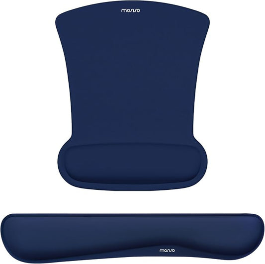 MOSISO Wrist Rest Support for Mouse Pad & Keyboard Set, Ergonomic Mousepad Non-Slip Base Home/Office Pain Relief & Easy Typing Cushion with Neoprene Cloth & Raised Memory Foam, Navy Blue