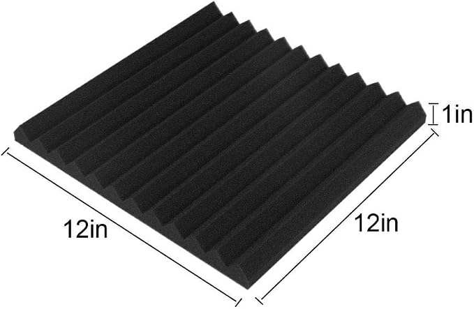 Burdurry 24 Pack Acoustic Panels Soundproof Studio Foam for Walls Sound Absorbing Panels Sound Insulation Panels Wedge for Home Studio Ceiling, 1" X 12" X 12" (Black)