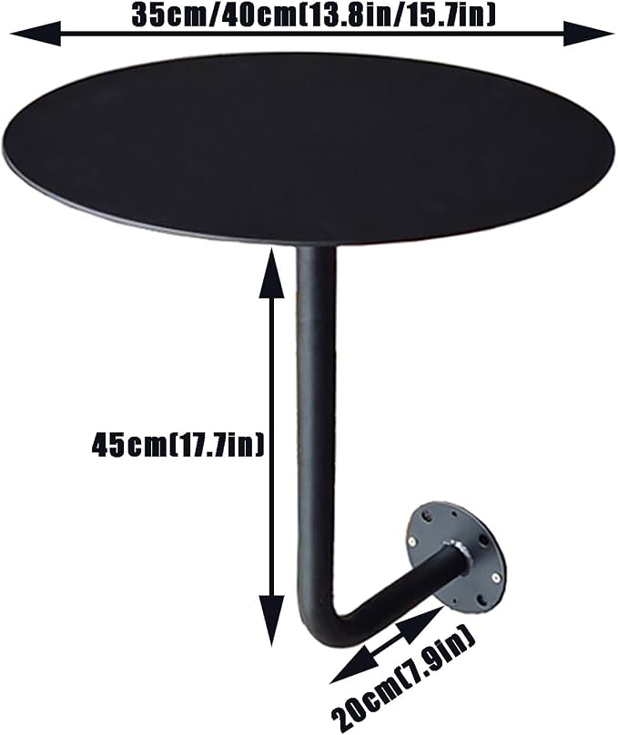Wall-Mounted Small Round Table for Cafe, Dessert Shop & Home - 3.0MM Thick Iron Metal Anti-Deformation, Space-Saving(Black,40x45x20cm)
