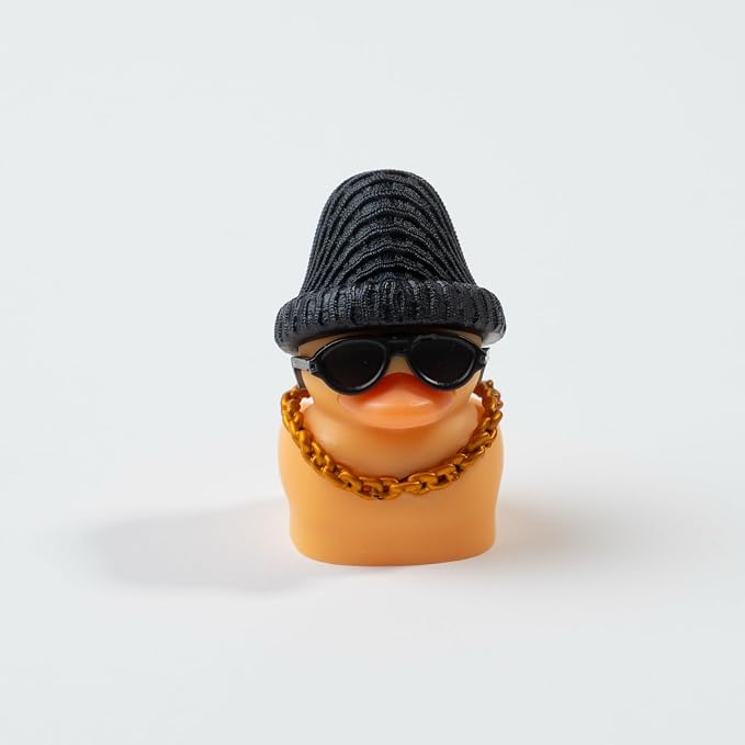 1U Handmade Resin Yellow Rap Duck Keycap - Cute Duck with Sunglasses Gold Necklace Knitted Hat, Compatible with MX Switch Mechanical Keyboards