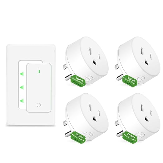 NineLeaf Zigbee Smart Remote Outlet with Wall Decor Switch,Zigbee Repeater,Wireless Plug with APP & Voice Control, Compatible with Alexa &Google Assistant, Timer & Schedule,1 Switch+4 Outlets