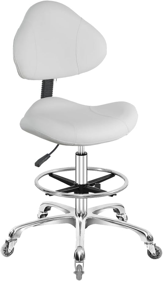 Rolling Swivel Drafting Chair Adjustable Heavy Duty (400lbs) Lumbar Support Task Chair for Home Desk Studio Design Lab(Triangular Back White)