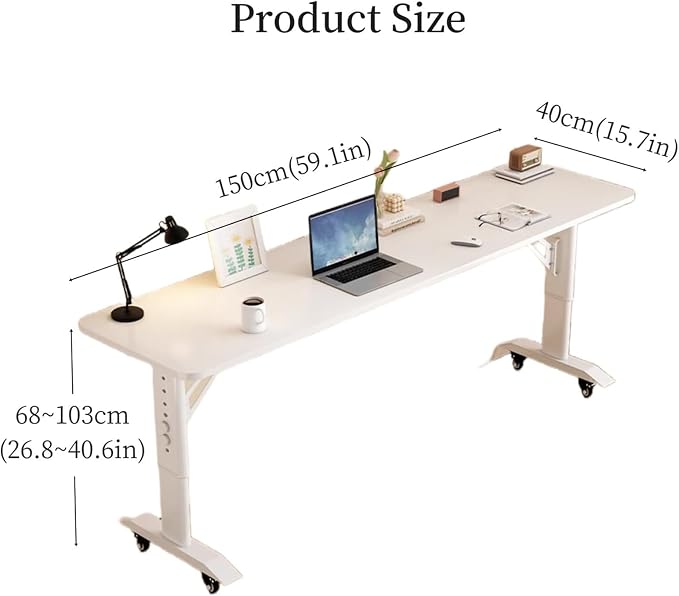 Over The Bed Table with Wheels for Easily Move Overbed Table Adjustable Height, Built-in Charging Port Standing Workstation Laptop Cart, Over Bed Table for Working Studying,White with Baffle
