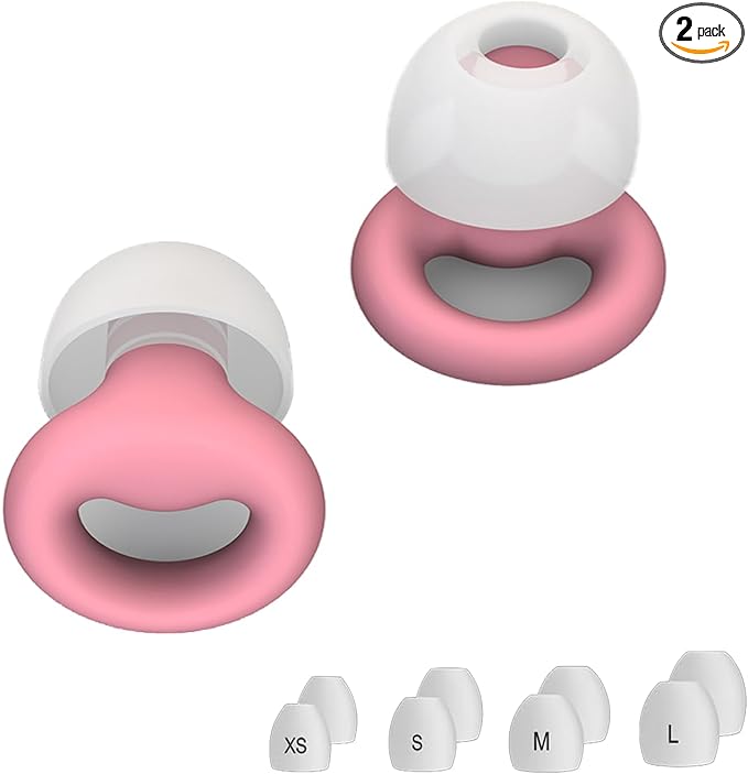 Ear Plugs for Noise Reduction, Reusable Earplugs for Sleeping, Soft Silicone Hearing Protection Earplugs for Work, Travel, Focus, Noise Sensitivity, Sleep Snoring, 8 Ear Tips in XS/S/M/L (Pink)