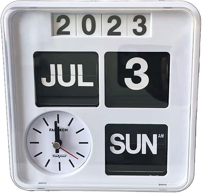 Retro Modern 9.45 Inches Calendar Day Date Flip Desk Wall Clock (Black)(No Battery Included) (Ivory)