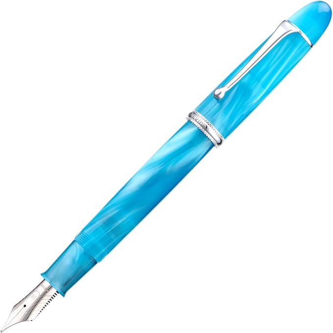 Asvine V800 Fountain Pen – Vacuum Filling System with Large Ink Capacity – Smooth Number 8 Fine Nib with Gift Case and Wrench- Sky Blue Acrylic
