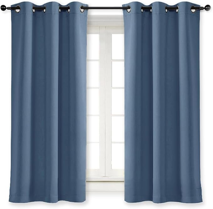 NICETOWN Blackout Curtain Blind for Bedroom, Single Panel, W42 x L54 inches, Smoky Blue, Thermal Insulated Grommet Blackout Room Darkening Drape/Drapery