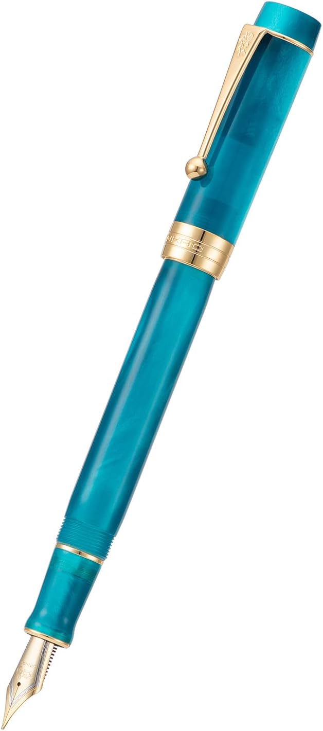 Jinhao 100 Fountain Pen Celluloid Classic Style, #6 Nib Smooth Writing Instrument with Refillable Converter and Pen Case Set
