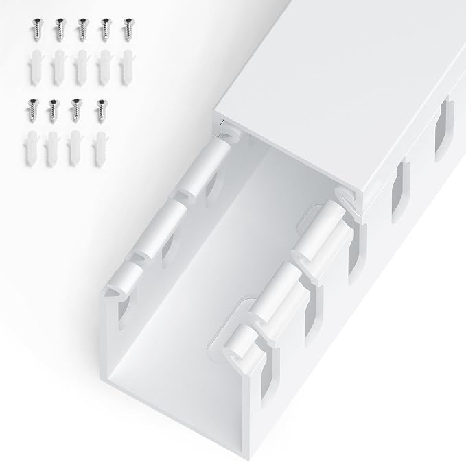 1.6"H x 1.2"W Cable Raceway, 6ft Under Desk Wire Management Channel, White | Slotted Wire Duct, 2 Pack (3 ft Each), Heavy-Duty PVC Cable Management for Server Racks, Network Cables & Electrical Cabinets