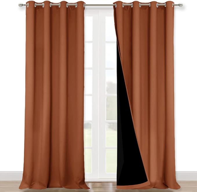 NICETOWN 100% Blackout Blinds, Set of 2, 46" x 102", Burnt Orange, Laundry Room Decor Window Treatment Curtains for Large Patio Sliding Door, Thermal Insulated Curtains for Bedroom