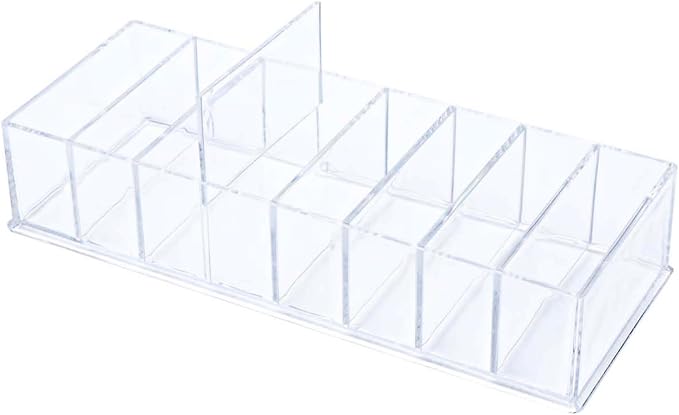NatSumeBasics Clear Drawer Organizer 8-Section Desk Compartment Acrylic Tray Holder for Storage Cards Notepads and Office Accessories Supplies (Medium)