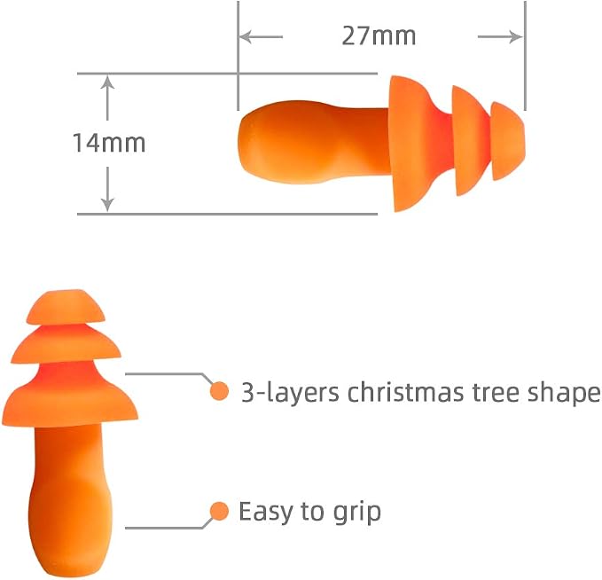 50 Pair Silicone Corded Ear Plugs Reusable - Gun Range Hearing Protection for Shooters Hunters Lawn Mower Sleeping Construction Worker Safety Sports - Bulk Shooting Ear Protection for Men Women Adult