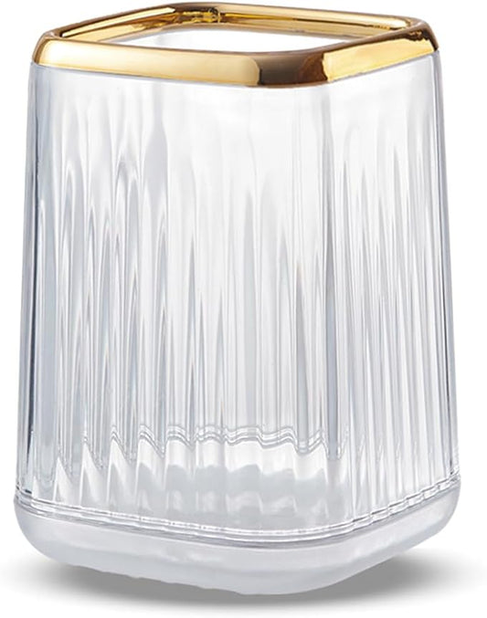 Acrylic Pen Holder, Cute Clear Desk Organizer for Pencils, Makeup Brushes Toothbrushes Storage Cup with Striped Design for Vanity Bathroom