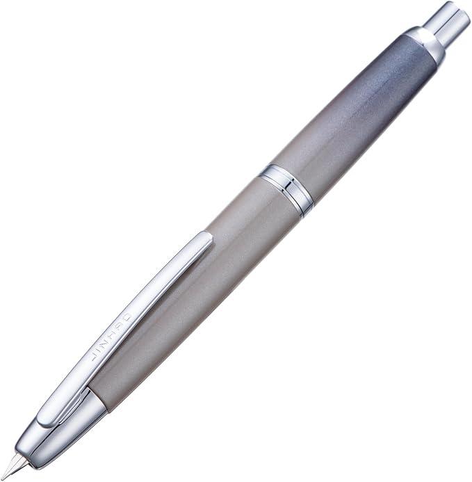 Jinhao 10 Press Fountain Pen with Box, Gradient Gray Retractable Medium Nib with Ink Converter Set (Silver Clip)