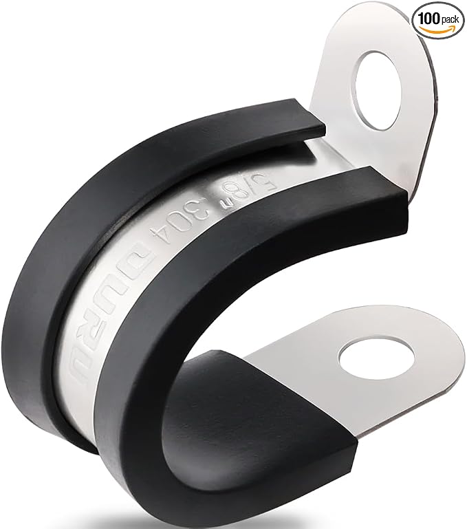 OURU 5/8 Inch Cable Clamps, Rubber Coated Insulated Clamps, 100pcs, 16mm | 304 Stainless Steel, Anti-Vibration, Rust Resistant, Secure Hold, Automotive Wire, Pipe & Tube Mounting, Cable Management
