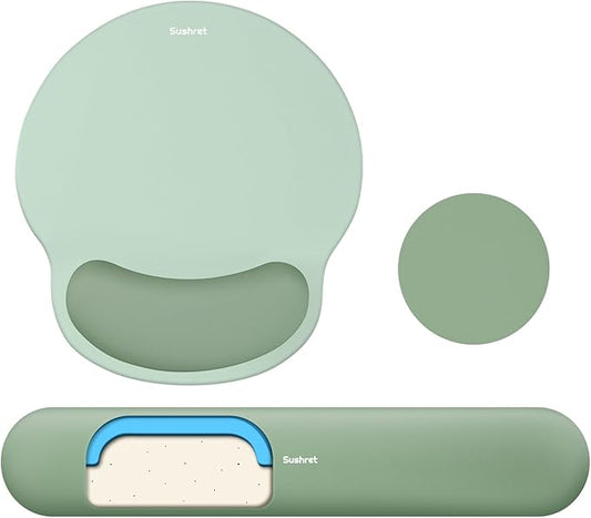Mouse Pad and Keyboard Wrist Rest, 3-in-1 Gel Memory Foam Ergonomic Mouse Pad with Wrist Rest Set,Gaming Mousepad Arm Cushion Support for Computer Office Desk Accessories Cute Setup,Sage Green