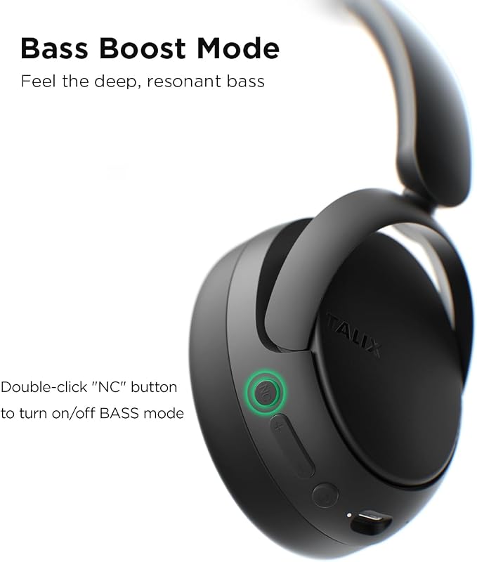 TALIX H30 Hybrid Active Noise Cancelling Headphones, 110H Playtime Hi-Res Audio Bluetooth 6.0 Wireless Over Ear ANC Headphones for Commute/Travel (Black)