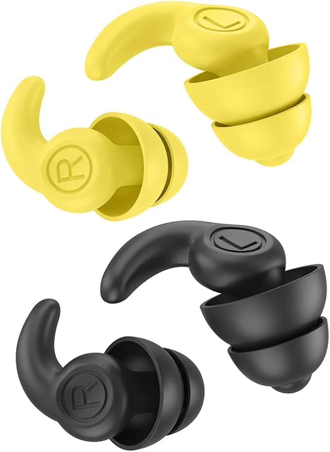 Super Soft Silicone Noise Reduction Earplugs Reusable Hearing Protection in Flexible Silicone for Sleep, Noise Sensitivity & Flights (Black Yellow)