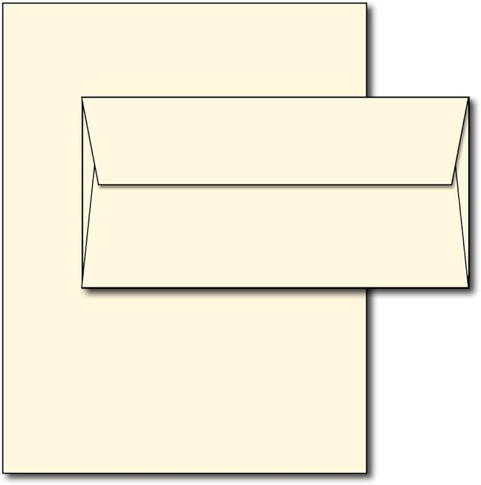 Blank Letterhead Paper & Envelopes - Off-White Natural Cream Color - 40 Sets - Unique Executive Size (7" x 10") Paper with Matching Envelopes