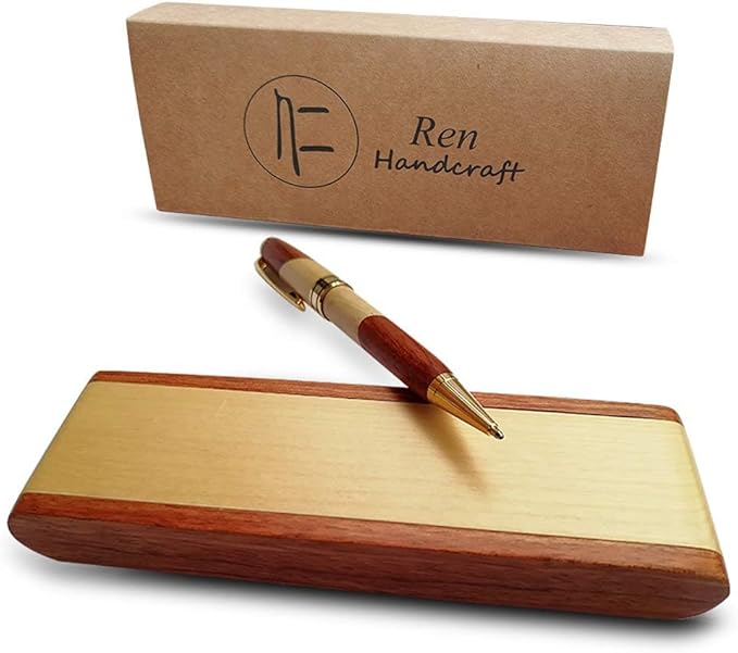 Renawe Luxury Wooden Ballpoint Pen Gift Set with Business Pen Case Display, Nice Writing Pen with Box and Gel Ink Refills Fancy Business Wood Pens Stand for Men Women Designer Cool Executive Pen