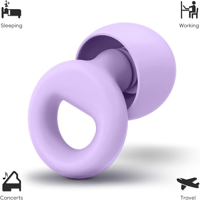 Noise Canceling Earplugs for Sleep and Concentration– New Flexible Earplugs for Better Attenuation–2 Pair Reusable –Deal for Side Sleepers &Noise Sensitive Person – 27dB Noise Cancellation–Purple