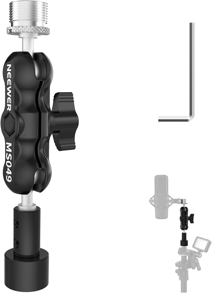 NEEWER Microphone Mount Adapter for Boom Arm Mic Stand Clamp Holder, 360° Dual Mini Ball Head Magic Arm Aluminum Alloy with 1/4" to 5/8" Screw Adapter, Max Load 2 lbs, MS049