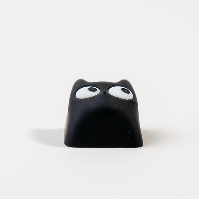Artisan Cat Keycap, Black Surprised Cat Handmade Resin, 1U Size MX Switch Compatible Decorative Keycap for Gaming and Typing (MMK-HM)