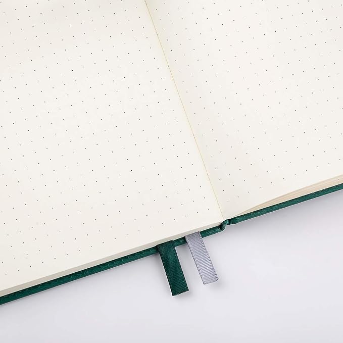 Guissi Classic Dotted Grid Bullet Notebook Journal Dot Hard Cover A5 Premium 80gsm Thick Acid-Free Paper with Fine Inner Pocket Faux Leather Office School Supplies 144 Pages Desgned in Florence