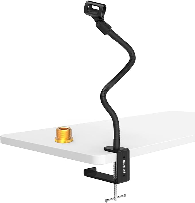 ZealSound Microphone Stand Gooseneck 13”, Flexible Clamp-On Desktop Mic Stand with 360° Adjustable Arm, 3/8" to 5/8" Adapter, Heavy-Duty Desk Mount, for Podcasting, Streaming, Podium & Public Speaking