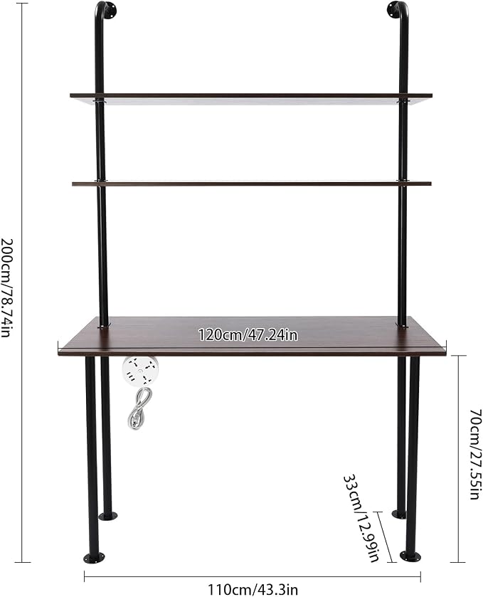 Wall Mounted Desk, Wall Mount Computer Writing Table Wall Desk Wall Organizer Ladder Desk 110.23 Lbs Capacity for Homes, Offices, Entrances, Student Dormitories, Living Rooms