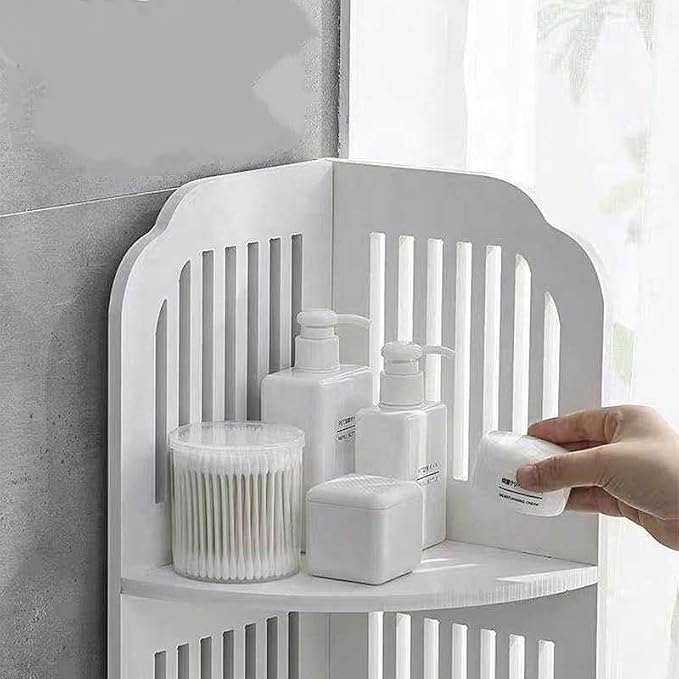 HornTide 2-Tier Corner Shelf, Brief Fashion Organizer Storage Rack, for Cosmetic Doll Potted-Plant Vitamins Supplements Caddy, DIY Desk/Table Decoration, Wood-Plastic Composites, White