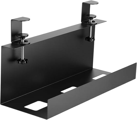 16 Inch Under Desk Cable Management Tray No Drill Clamp-on Power Strip Cable Organizer Metal Wire Cord Tamer for Office Home(6×6in,Black)